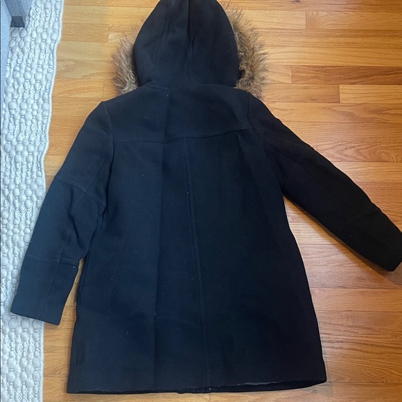 J. Crew Black Italian Woal Coat with Faux Fur Hood - Picture 4 of 4